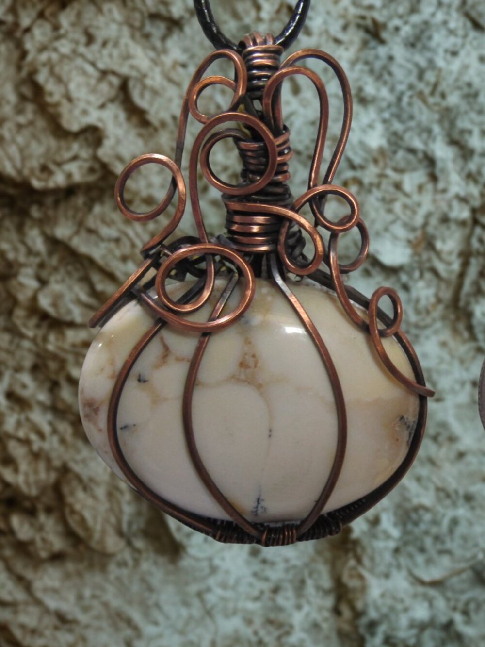 Wire Wrapped Dendrite Opal pumpkin. Handmade Crystal Pendant made with Copper